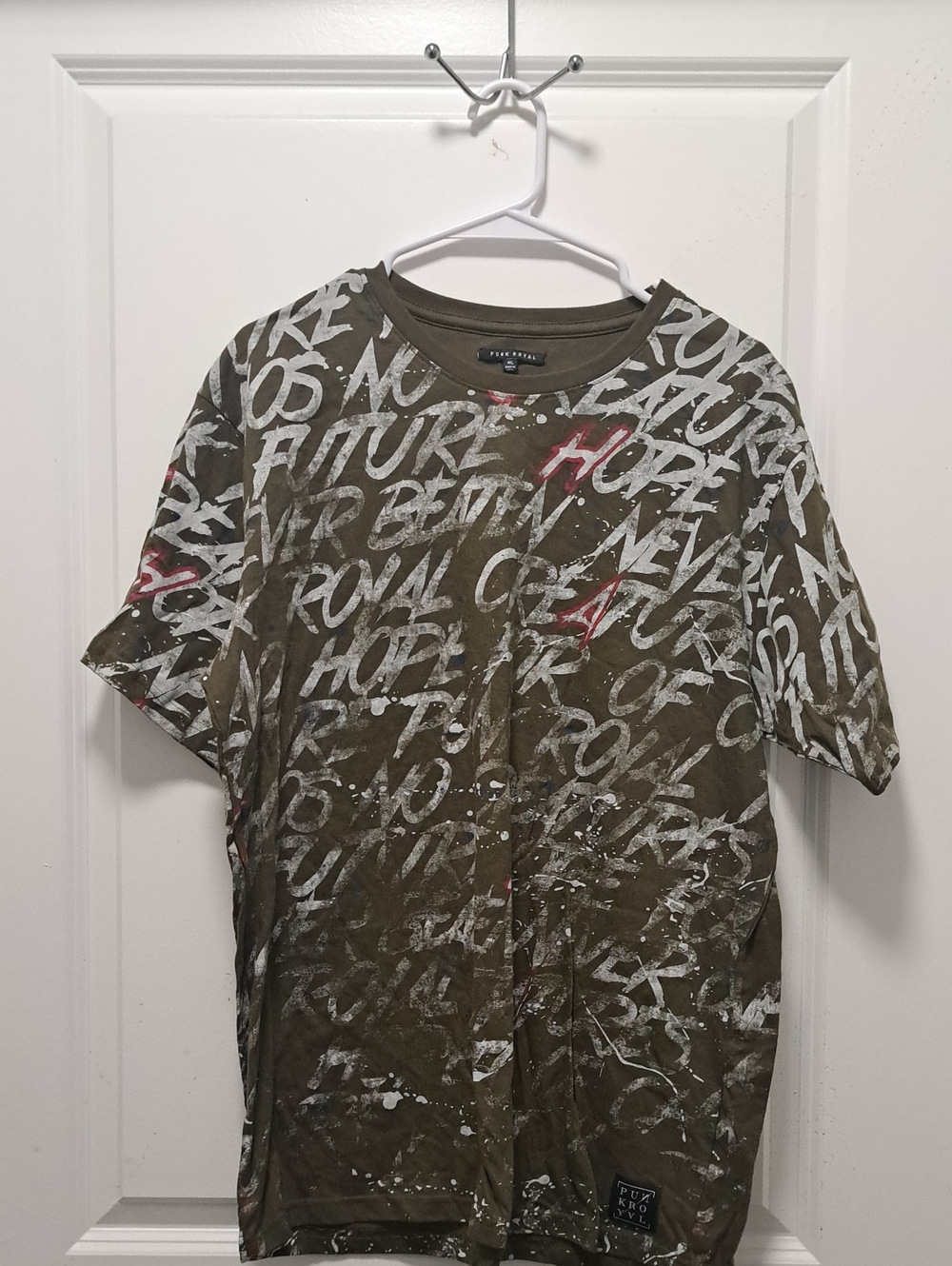 Punk Royal Olive Green Graffiti Print Short Sleeve Tee